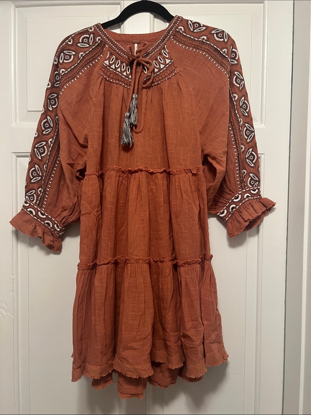 Free People Embroidered Rust Tiered Boho Dress